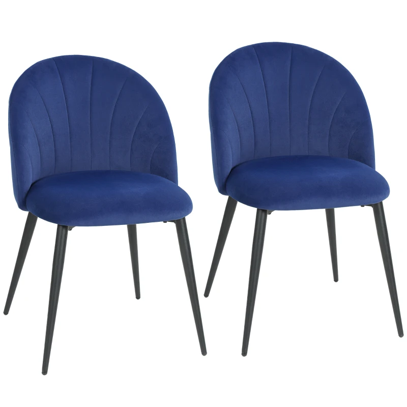 HOMCOM Lot de 2 chaises de salle à manger, chaises de cuisine rembourrées sans accoudoirs, pieds en acier, 52x55x79cm, bleu