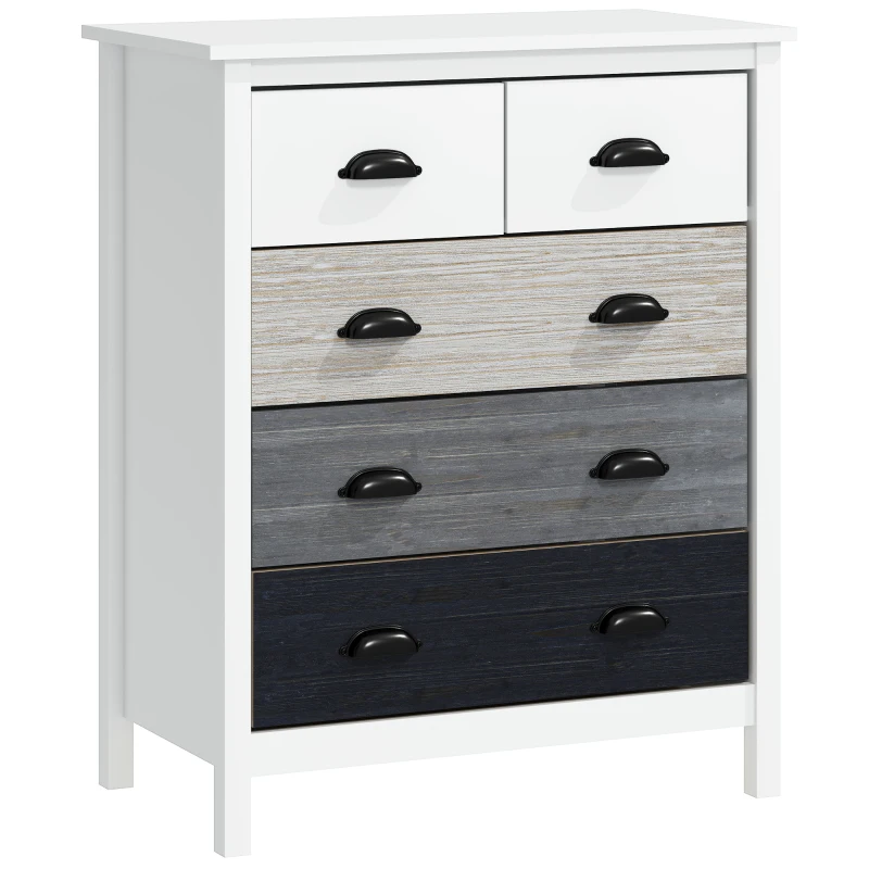 HOMCOM Commode 5 tiroirs meuble de rangement avec poignées, 70 x 38 x 85 cm, blanc