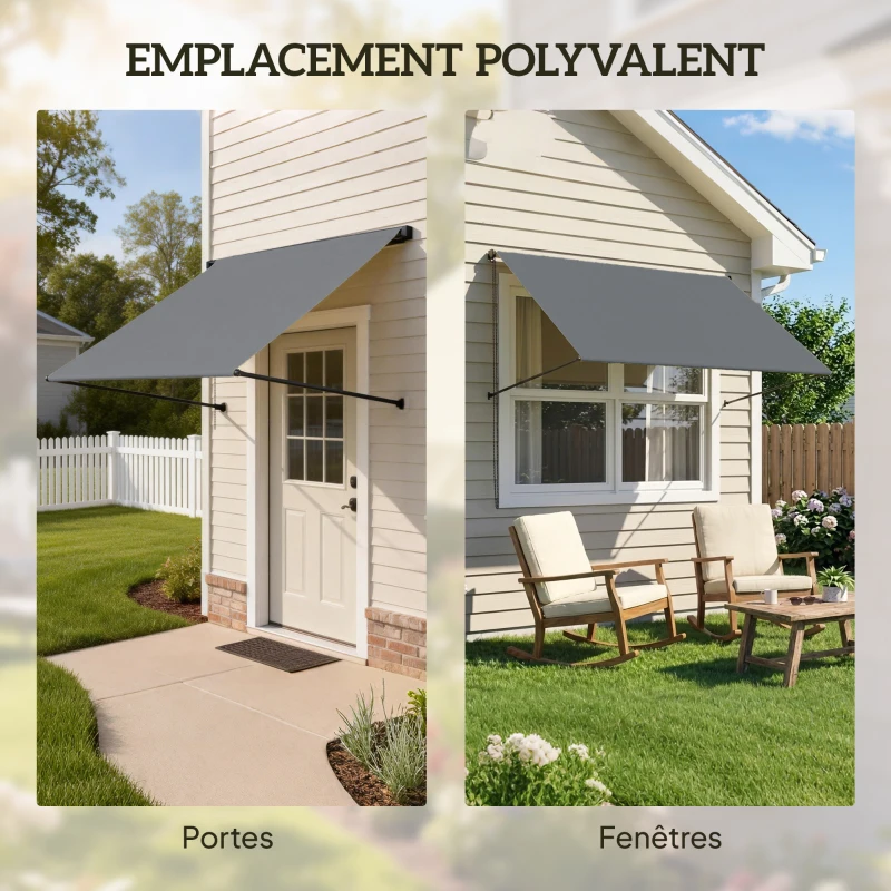 Outsunny Store banne manuel auvent rétractable Inclinaison réglable 195 x 120 cm protection UV aluminium polyester gris foncé