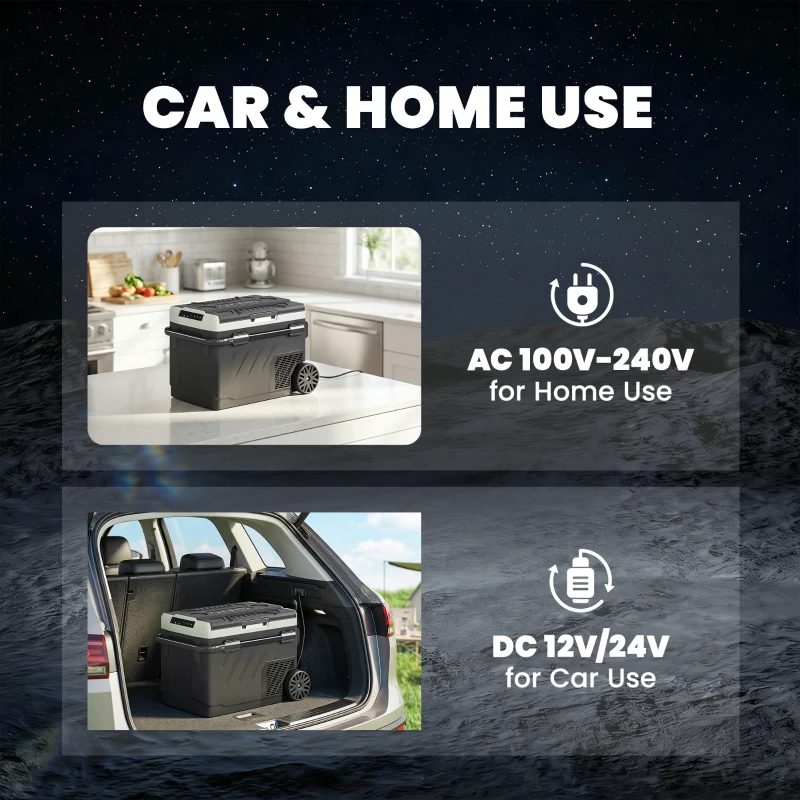 Outsunny 40L Compressor Car Fridge Freezer, Dual Zone Camping Refrigerator with App Control, Telescopic Handle, -20℃-20℃