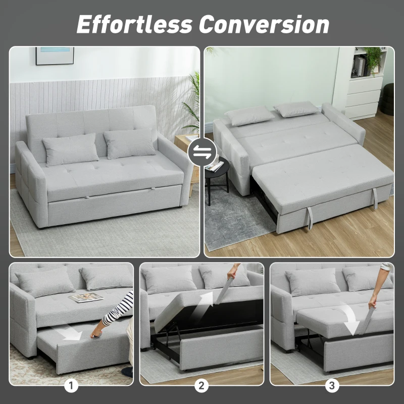 HOMCOM Three-Way Two-Seater Sofa Bed - Light Grey