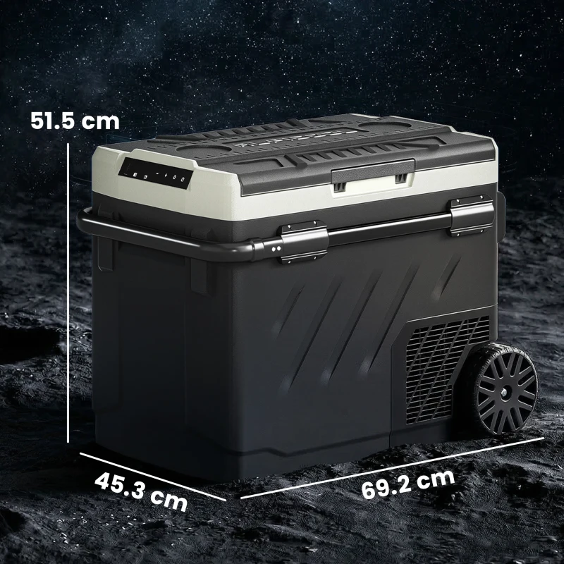Outsunny 49L Compressor Car Fridge Freezer, Dual Zone Camping Refrigerator with App Control, Telescopic Handle, -20℃-20℃