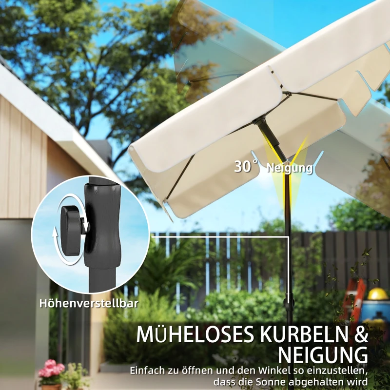 Outsunny Sonnenschirm 183 x 122 cm, Wasserabweisend Balkonschirm mit 3-fach Neigung mit 8 Streben Beige