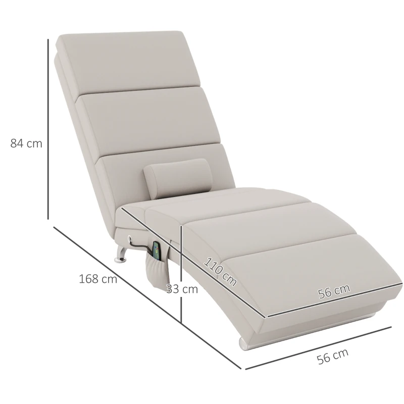HOMCOM Relaxsessel Elektrisch Massagesessel mit Liegefunktion Wärmefunktion Vibration Lendenkissen 56 x 168 x 84 cm Cremeweiß