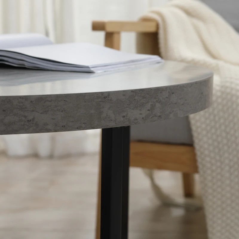 HOMCOM Round concrete-effect coffee table in wood and metal - Ø 80 x 45 cm - crossed base