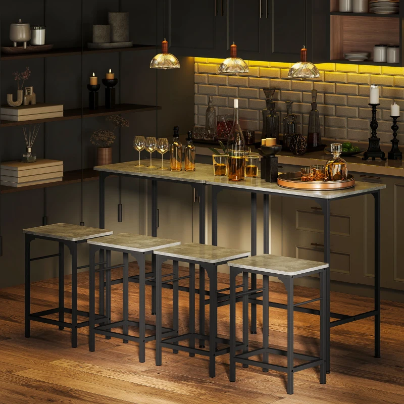 HOMCOM Ensemble table de bar avec 2 tabourets, cadre en acier pour cuisine, salle à manger et salon, gris