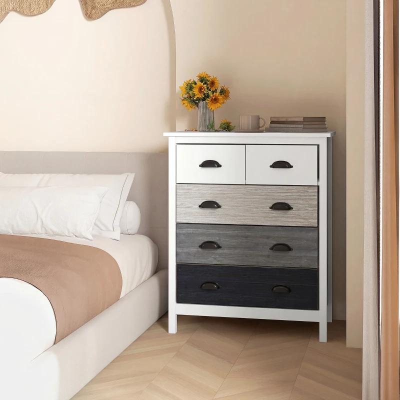 HOMCOM Commode 5 tiroirs meuble de rangement avec poignées, 70 x 38 x 85 cm, blanc