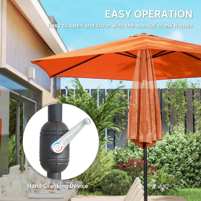 Outsunny 2.6 m Garden Parasol Umbrella with Aluminium Pole, Outdoor Patio Umbrella with Tilt and Crank, Vent, Orange