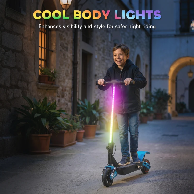 AIYAPLAY Foldable Kids Electric Scooter with LCD Display, Dual Shock Absorption, Up to 15 KM/H, Max Range 6 KM for Age 6-14, Blue