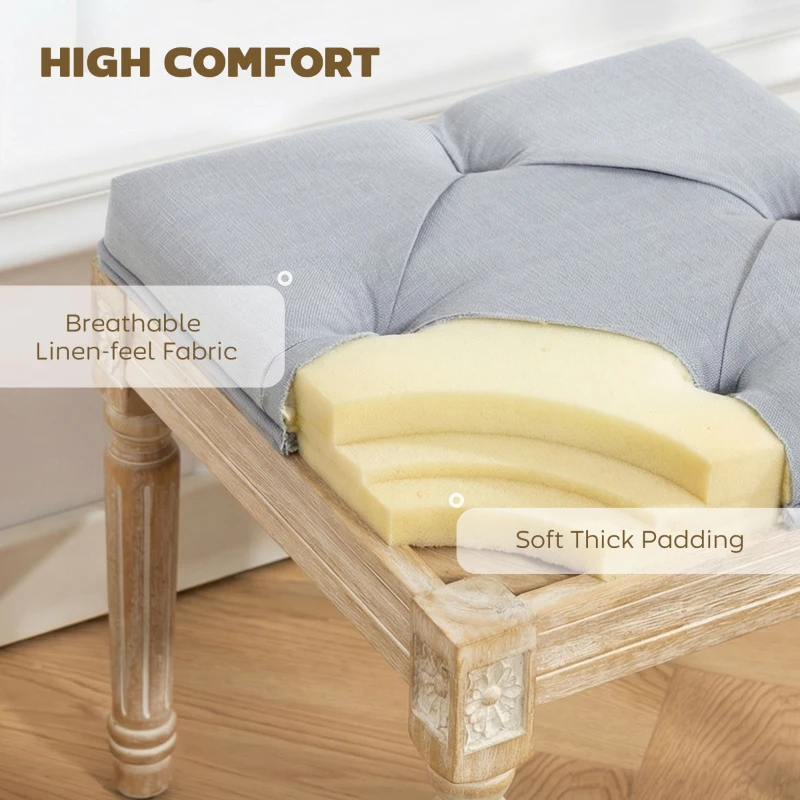 HOMCOM Vintage Foot Stool, Tufted Square Footrest with Wood Legs, Light Grey