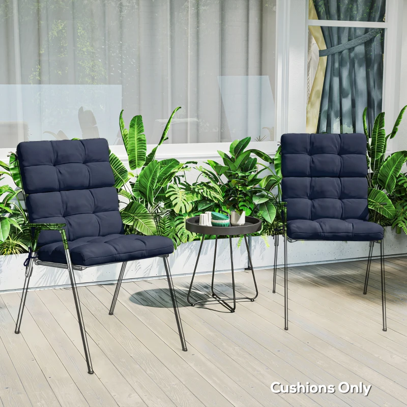 Outsunny 2-Piece Seat Cushion Replacement with Backrest, Garden Patio Chair Cushions Set with Ties, Dark Blue