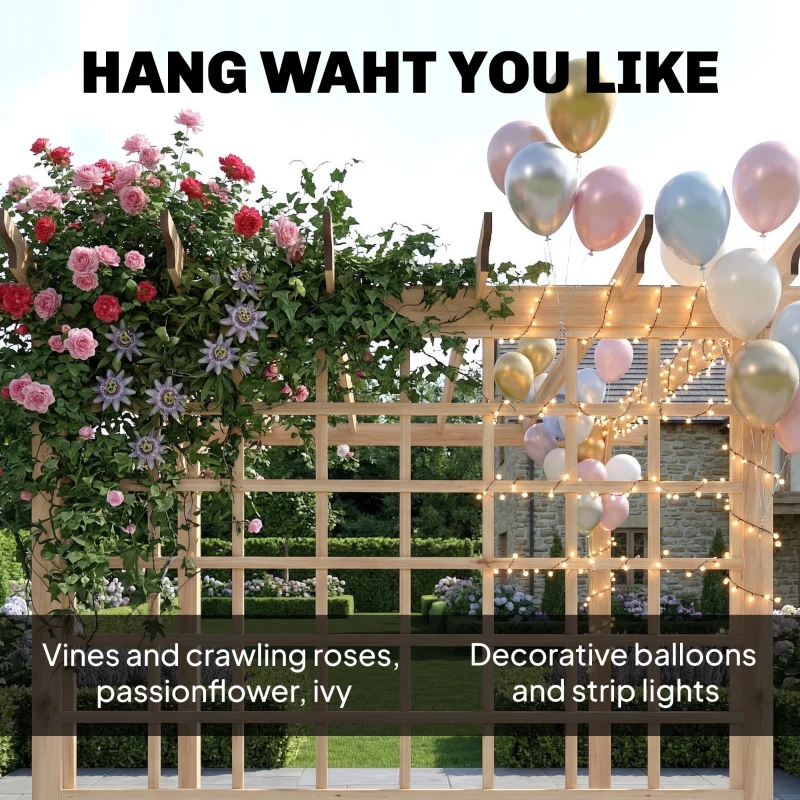 Outsunny 3 x 3 m Wooden Pergola Kit, Garden Pergola Gazebo Arch with Trellis for Climbing Vines, Flowers, Nature Wood Finish