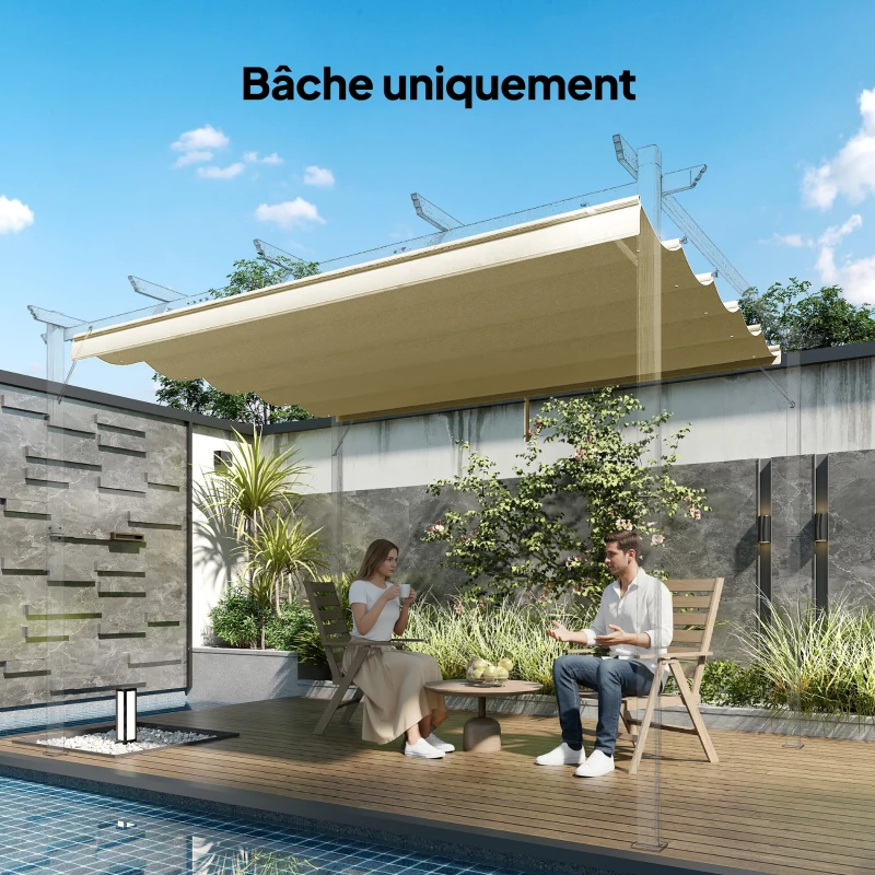 Outsunny Toile de toit pour pergola tonnelle rétractable de 4 x 3 m - toile uniquement 350 x 260 cm beige