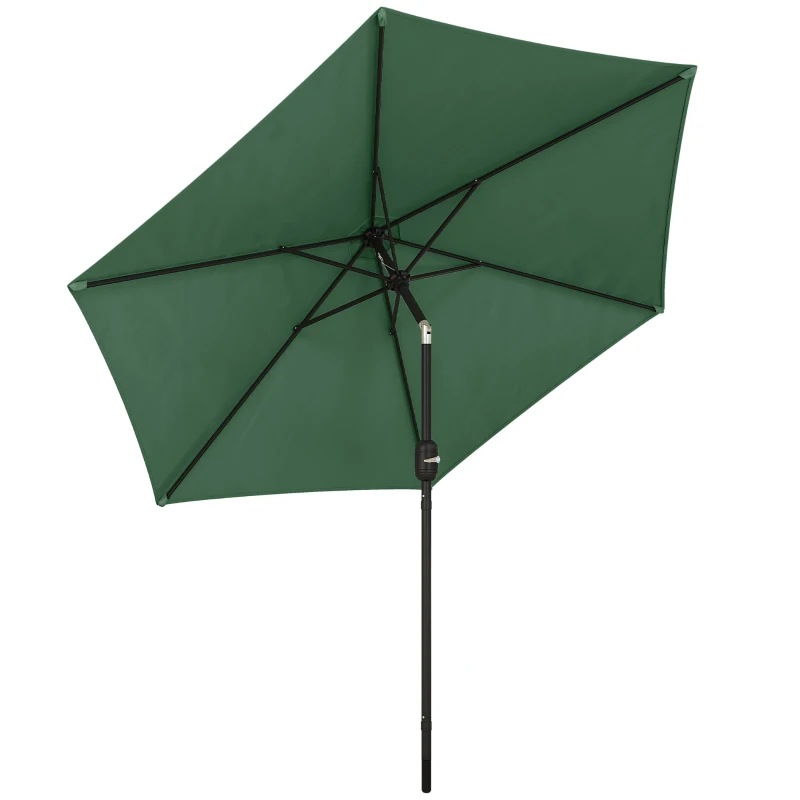 Outsunny 2.6 m Garden Parasol Umbrella with Aluminium Pole, Outdoor Patio Umbrella with Tilt and Crank, Vent, Dark Green