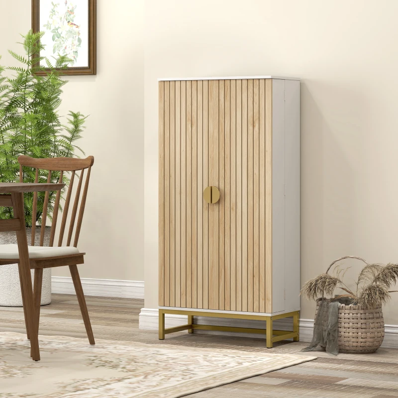 HOMCOM Armoire de cuisine meuble cuisine rangement avec 12 étagères à portes, étagères ajustables, 58x29x119,5cm, blanc(m-11)