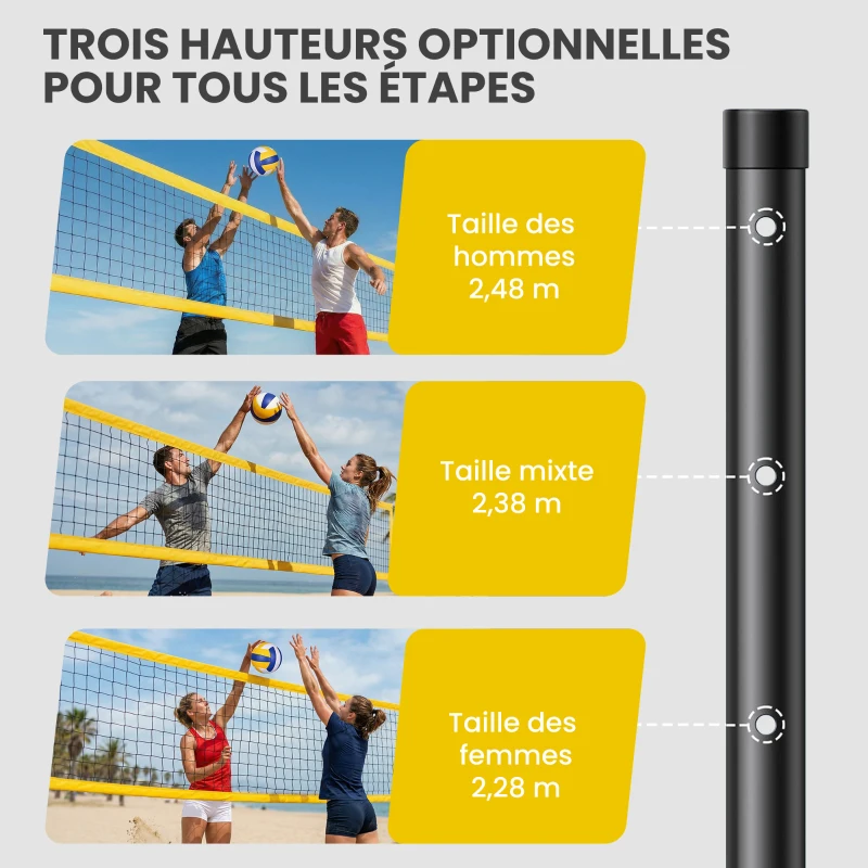 SPORTNOW Ensemble de Volley-Ball et Badminton, Poteaux en Acier Hauteur Réglable, Sac de transport, pour Pelouse Plage Jardin