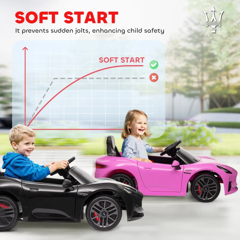 AIYAPLAY Voiture électrique pour enfants sous licence Maserati Gran Turismo Folgore, 12V avec télécommande, de 3 à 5 ans, noir