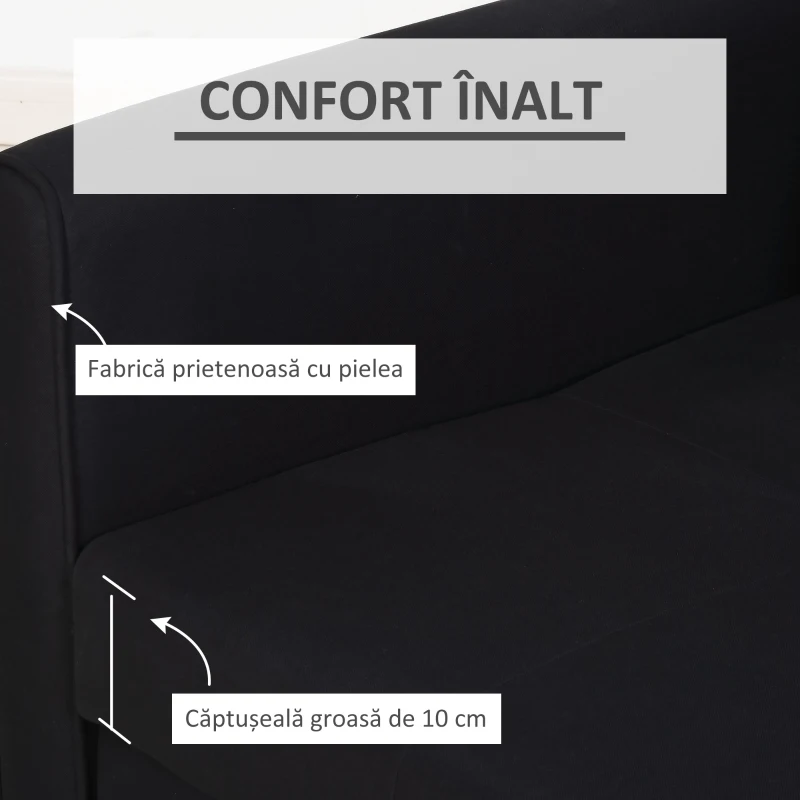 HOMCOM Canapea extensibilă cu 2 locuri și spațiu de depozitare pentru living și dormitor, din policoton și spumă, gri(m-6)