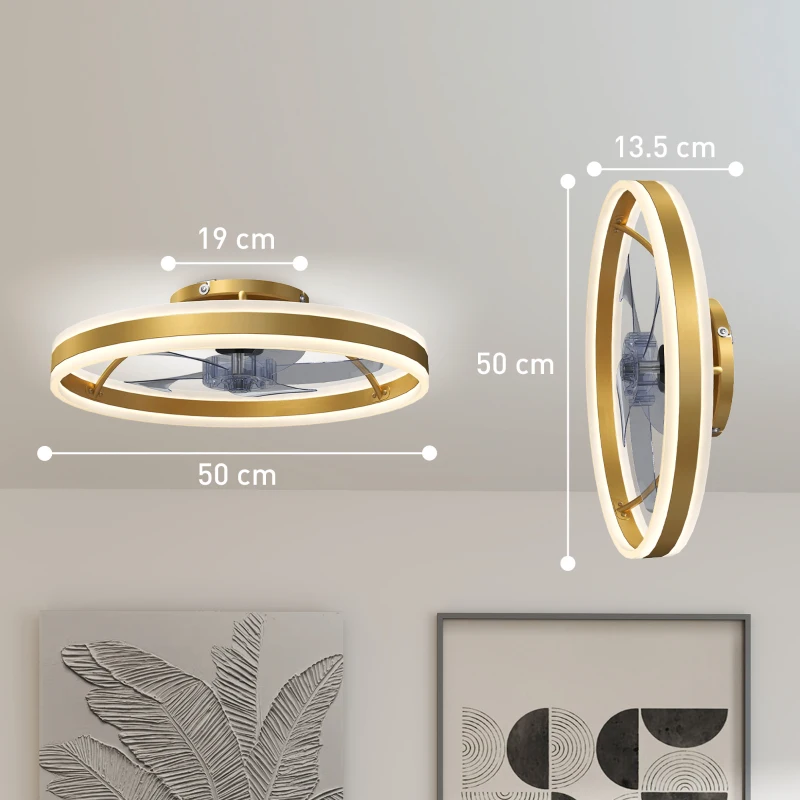 HOMCOM Ceiling Fan with Light and Remote, LED Mount Ceiling Fan with 3 Colour Temperatures, 6 Speed, 50 cm, Gold Tone