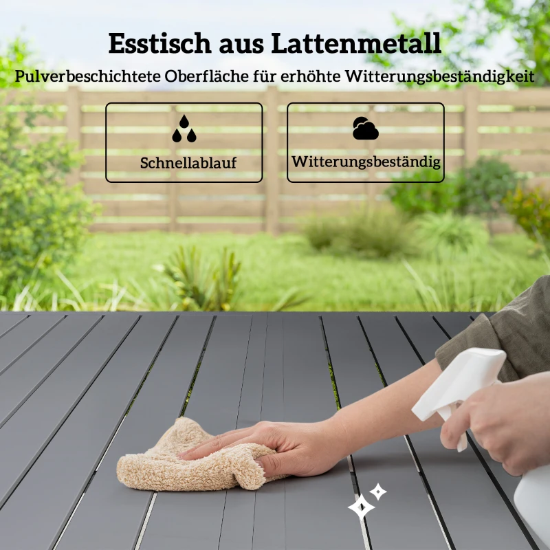 Outsunny Gartenmöbel Set Sitzgruppe 7-teilig Tisch mit 6 Atmungsaktiven Stapelstühlen Lamelldesign Hellgrau