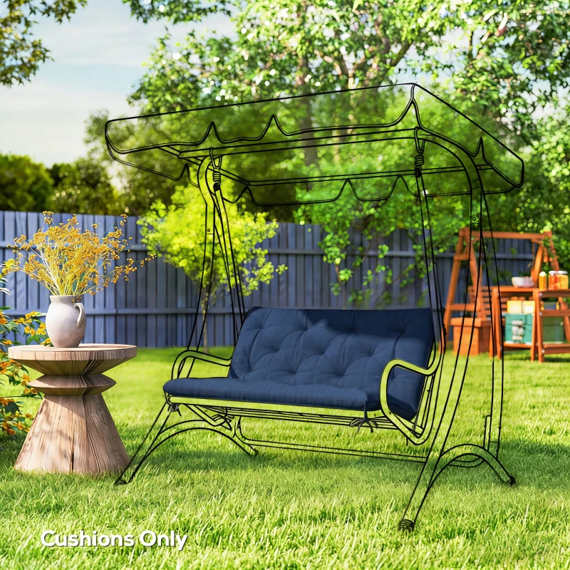 Outsunny 2 Seater Bench Pad, Garden Chair Cushion with Back and Ties for Indoor and Outdoor Use, 98 x 100 cm, Dark Blue