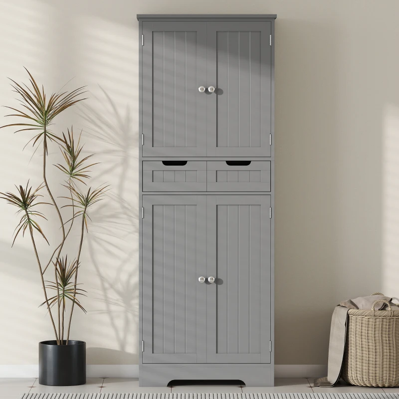 HOMCOM Meuble de salle de bain avec tiroir, placard à portes, étagère réglable, 60 x 30 x 160 cm, gris