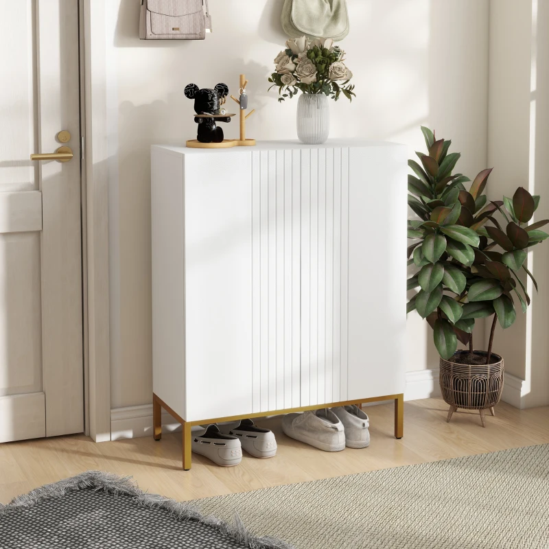 HOMCOM Meuble à chaussures 20 paires, armoire à chaussures moderne avec portes à fermeture douce, étagères réglables, blanc(m-10)