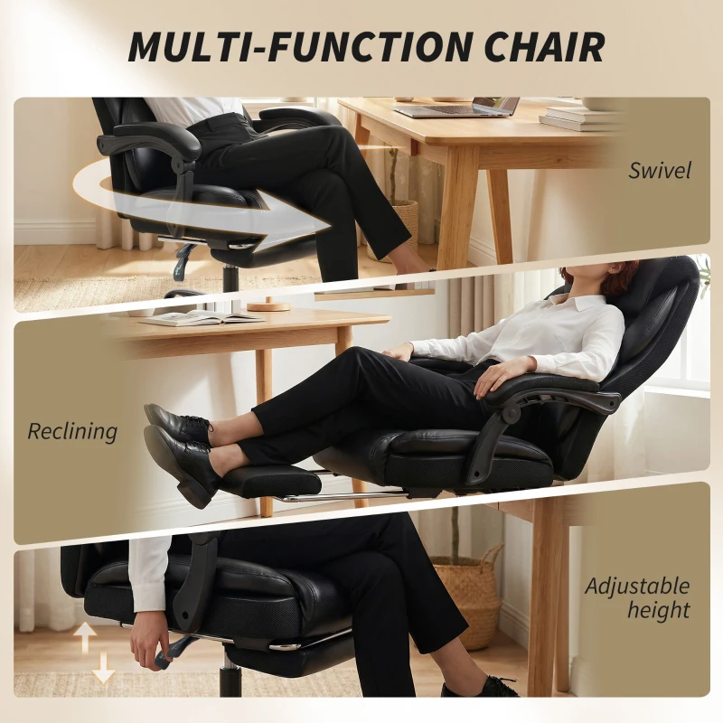 HOMCOM Adjustable Office Chair Reclining Computer Desk Chair with Footrest, Armrest, Casters, Black