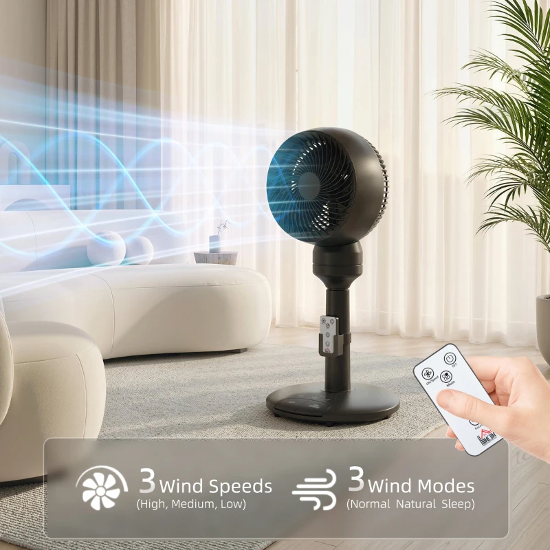HOMCOM Air Circulator Fan Pedestal Cooling Fan with 3 Speed 3 Mode and Remote Control, 9 Inch, Black