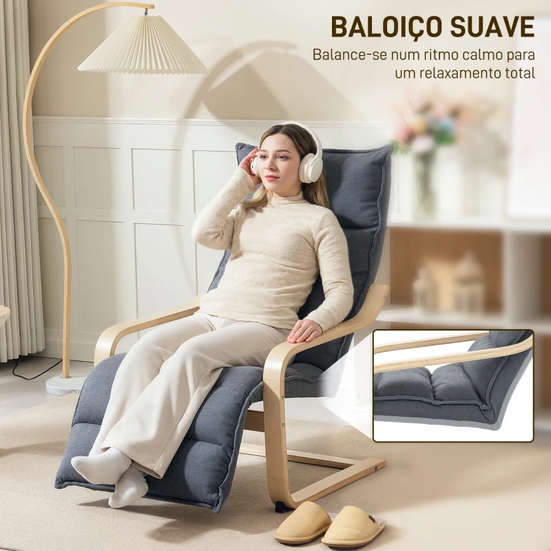 HOMCOM Poltrona de Salão com Apoio para os Pés Ajustável Estofada em Veludo com Estrutura de Madeira 67x93x105 cm Cinzento Escuro