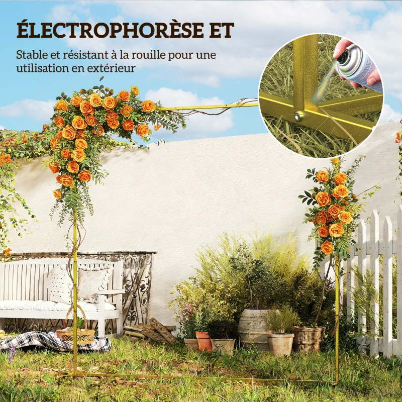 Outsunny Support d'arche de fond en métal doré pour mariage, 2 m, arche de jardin, mariage, arche de ballons floraux