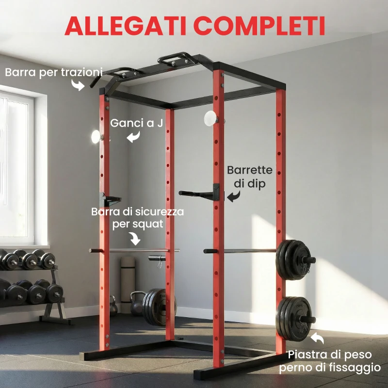 SPORTNOW Power Cage, Rack Regolabile con Capacità di 460KG