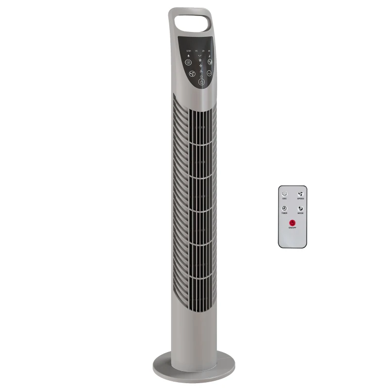 HOMCOM Tower Fan Oscillating 3 Speeds 3 Winds 40W w/ RC Timer Quiet - Grey