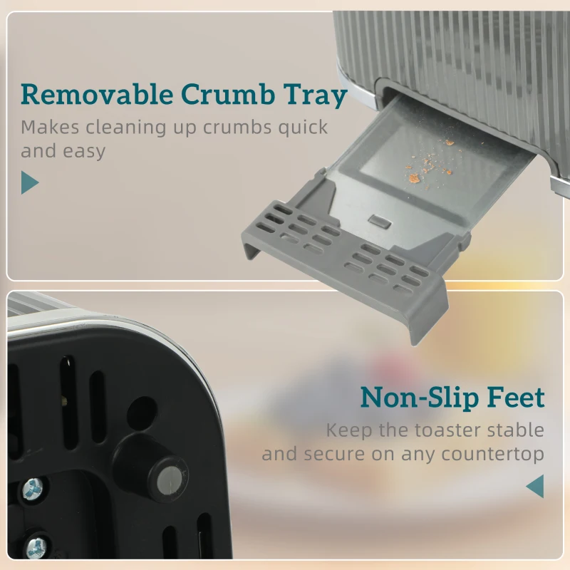 HOMCOM 4 Slice Toaster with 7 Browning Levels, Bread Toaster with Removable Crumb Tray, Grey