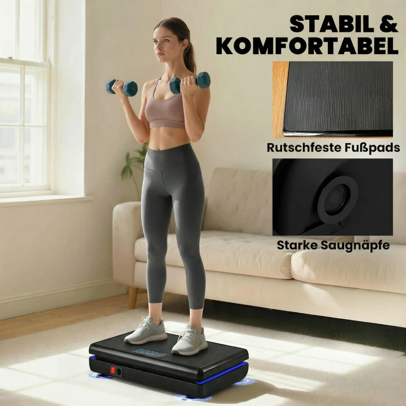 SPORTNOW Vibratieplaat Trilplaat met 120 intensiteitsniveaus 5 voorinstellingen LED-verlichting Weerstandsbanden Anti-slip