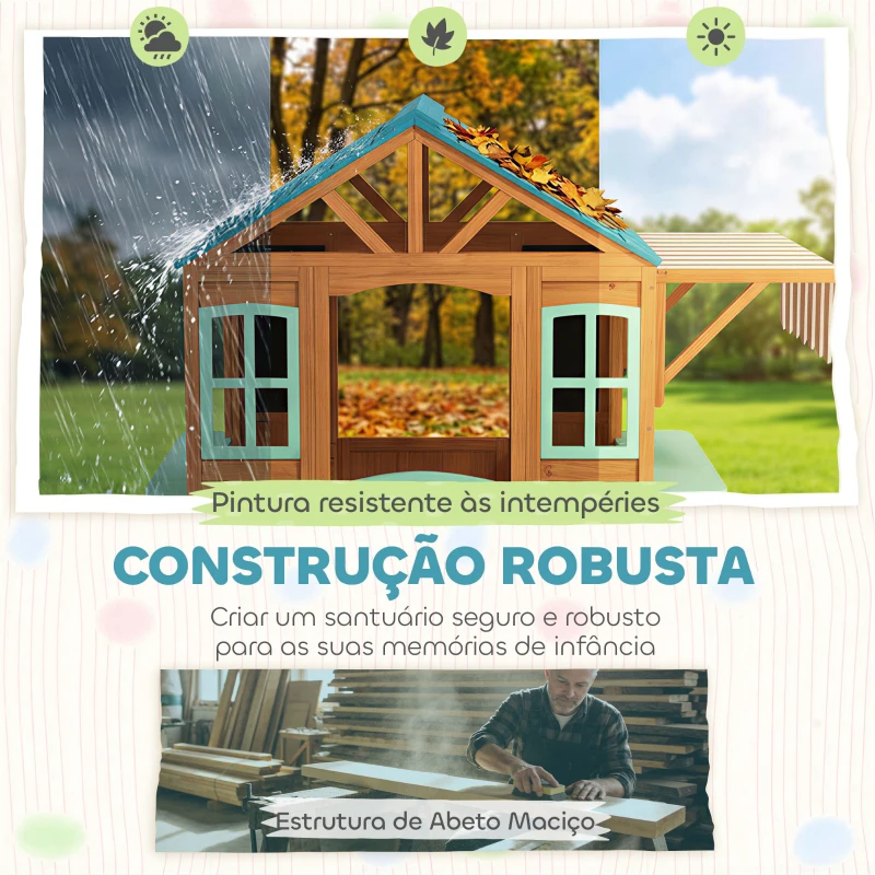 AIYAPLAY Casa Infantil para Exterior e Interior de Madeira com Balcão  Floreiras Quadro Janelas Alvo e 4 Bolas 142x120x141,5 cm Madeira