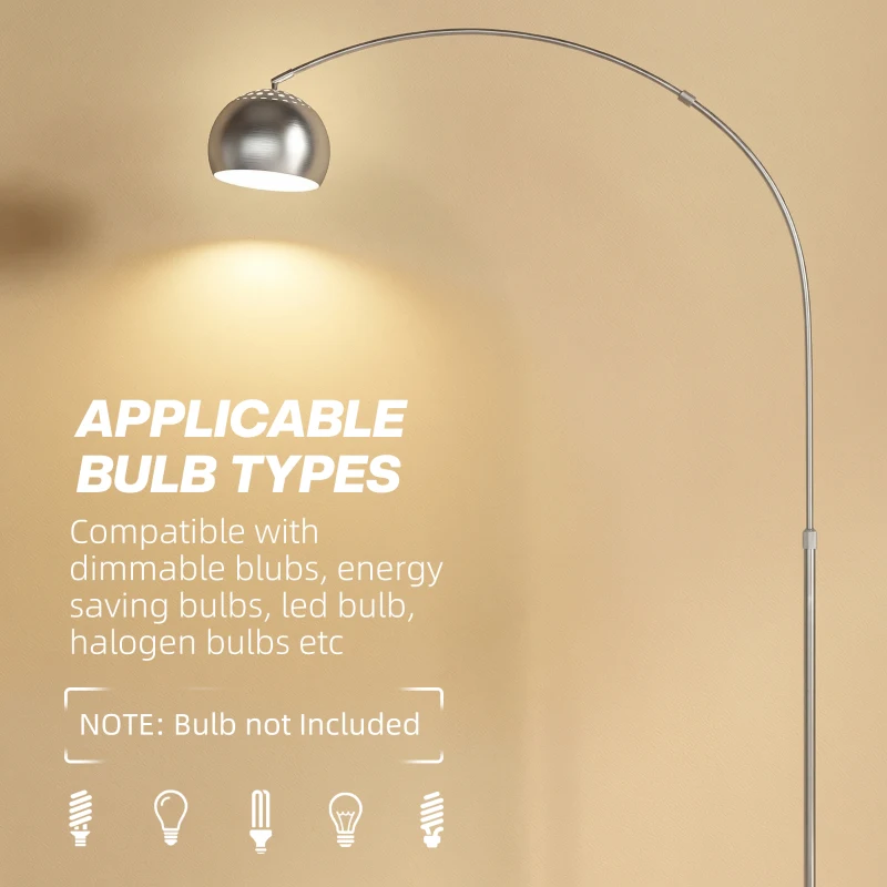 HOMCOM Arc Floor Lamp for Living Room, Modern Adjustable Standing Lamp with Faux Black Marble Base Silver Tone