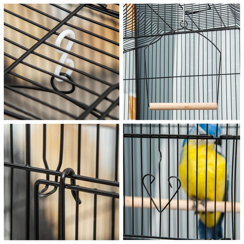 PawHut Large Metal Bird Cage with Stand, Perches, Food Bowls, Swing, for Budgies, Parakeets, Black