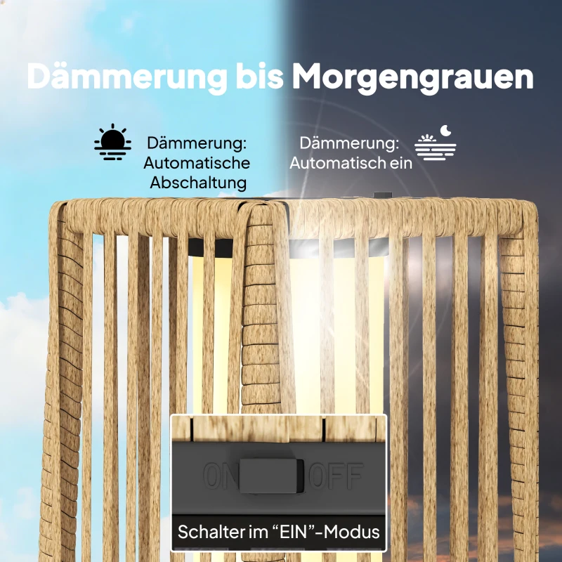 Outsunny Solar Stehlampe Rattan Solarlampen mit Lichtsensor Automatische LED Solarleuchte im Boho-Stil IP44