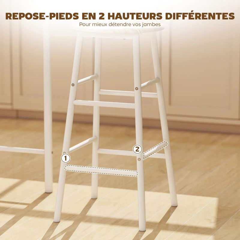 HOMCOM Ensemble table de bar avec tabourets, table à manger debout avec 2 chaises, étagère et pieds en métal, 80x50x90cm, blanc