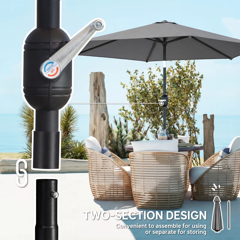 Outsunny 2.6 m Garden Parasol Umbrella with Aluminium Pole, Outdoor Patio Umbrella with Tilt and Crank, Vent, Grey