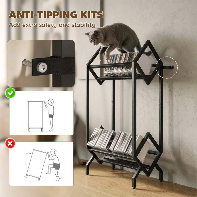 HOMCOM 50 CD Storage Rack, 2-Tier Metal CD Storage Unit, Free Standing, Easy to Assemble, Black