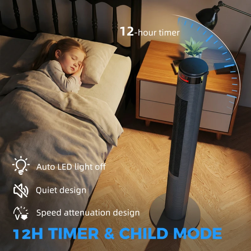 HOMCOM Oscillating Tower Fan Remote Control 3 Speed Modes Cooling Machine, Grey