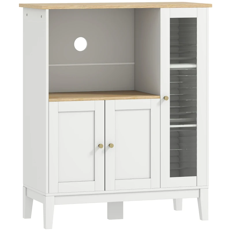 HOMCOM Meuble armoire micro-ondes pour cuisine avec 1 niche, 3 portes passe-câbles 80 x 35 x 97 cm blanc et aspect bois(m-12)