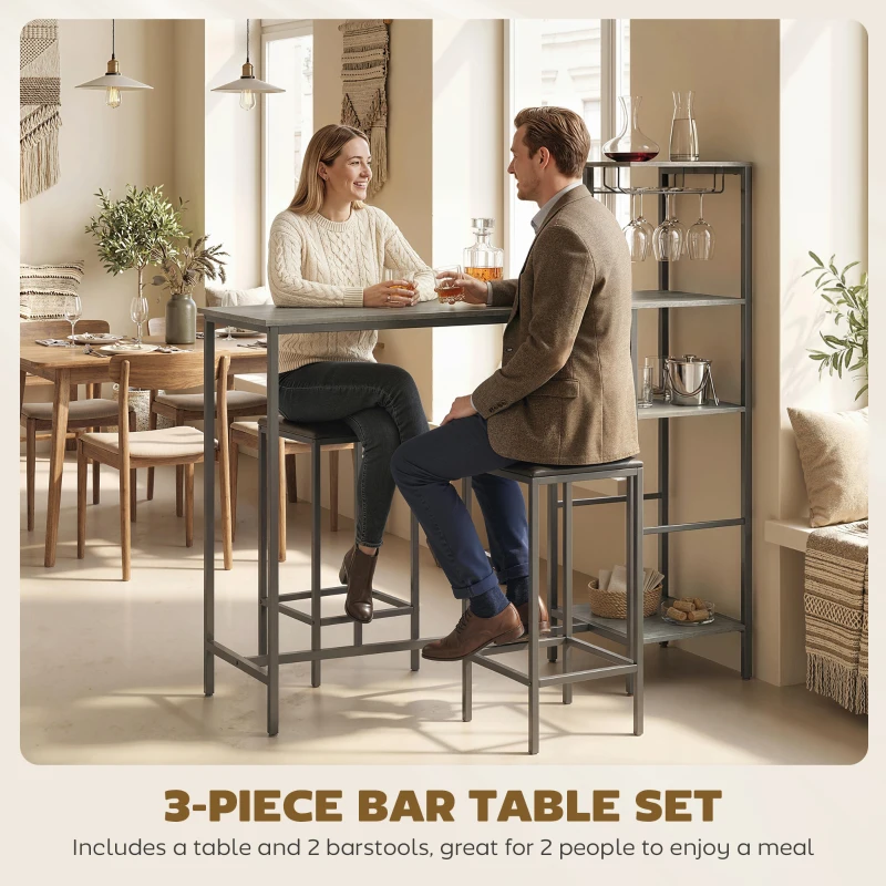 HOMCOM 3 Piece Breakfast Bar Table and Stools Set, Washed Grey
