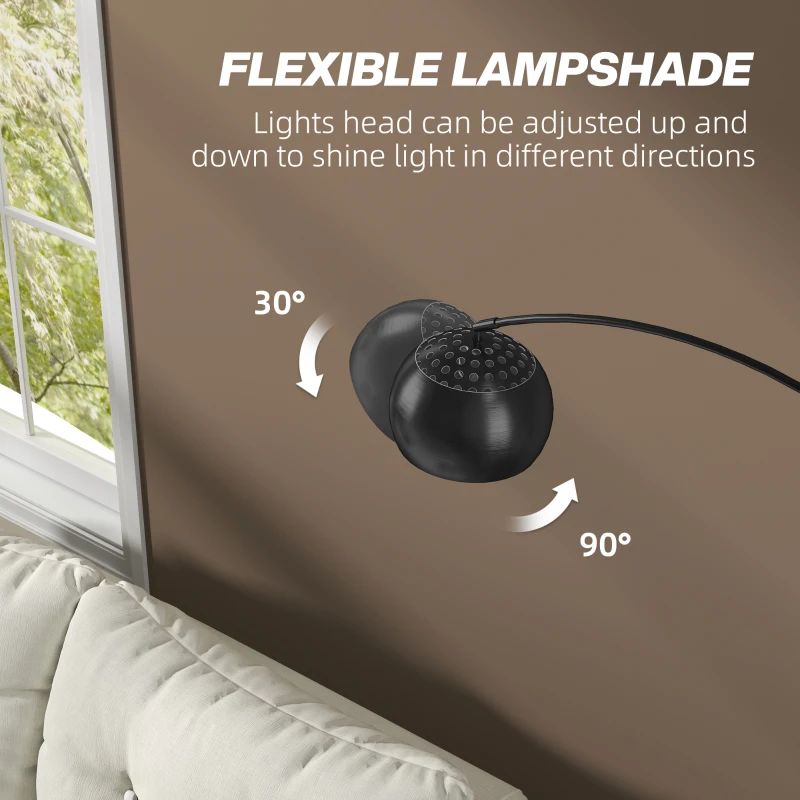 HOMCOM Arc Floor Lamp for Living Room, Modern Adjustable Standing Lamp with Faux Black Marble Base Black