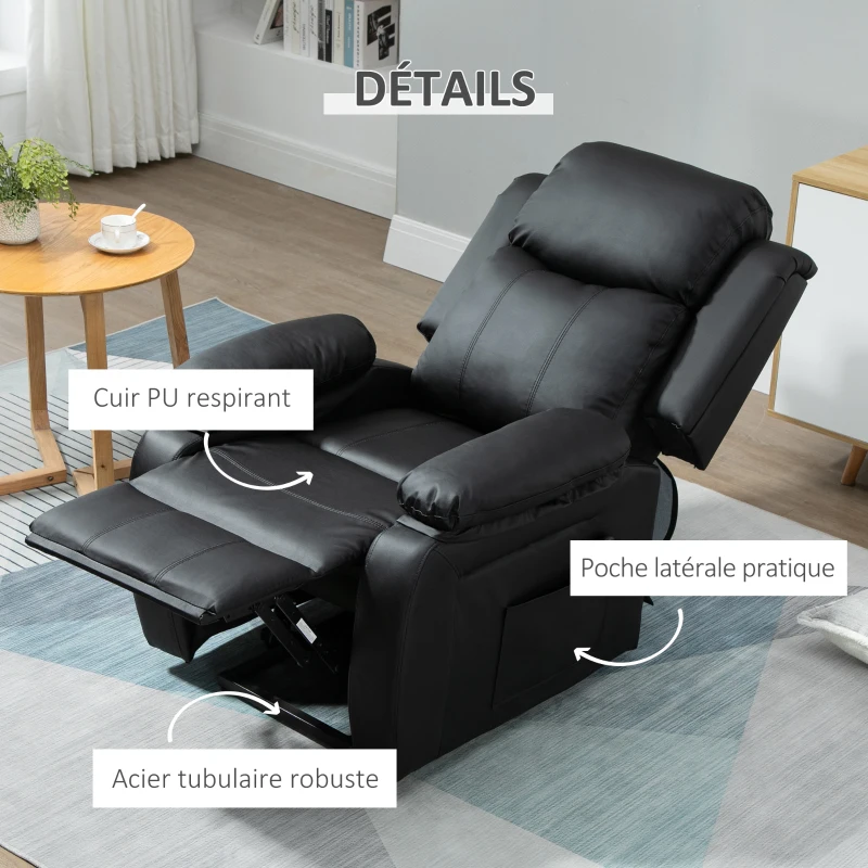 HOMCOM Fauteuil releveur électrique fauteuil relax électrique avec repose-pied télécommande et 2 pochettes 76x90x105cm noir