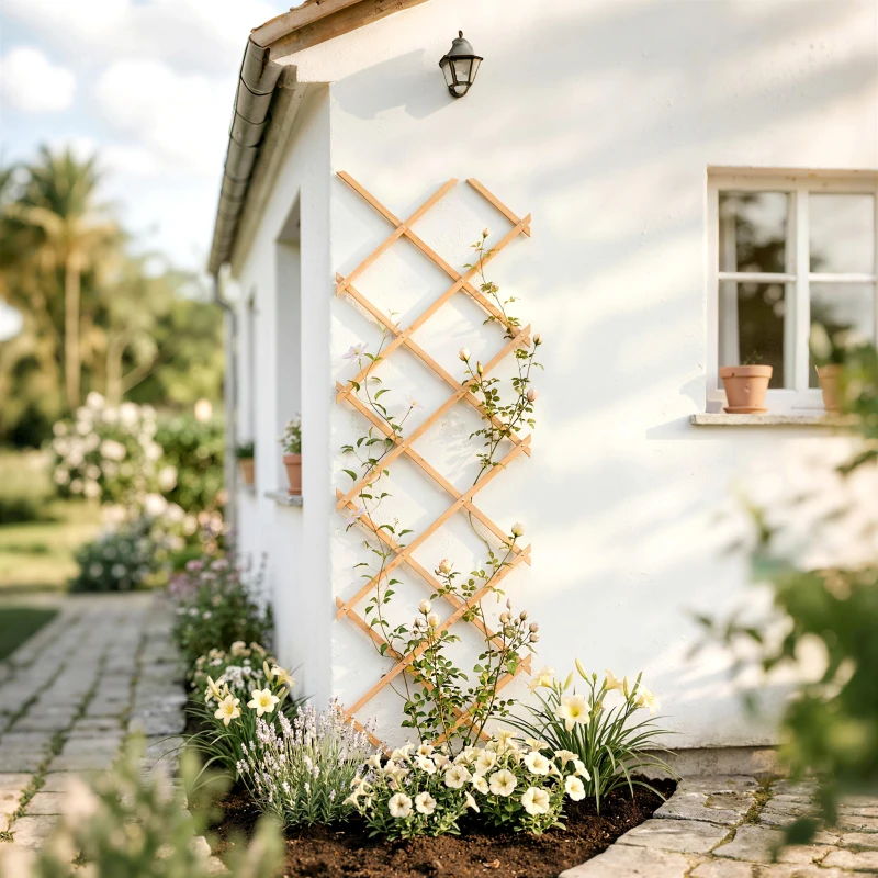 Outsunny Ausziehbares Garten-Rankgitter aus Holz Stütze für Kletterpflanzen Rosen und Weinreben 180x60 cm Hellbraun