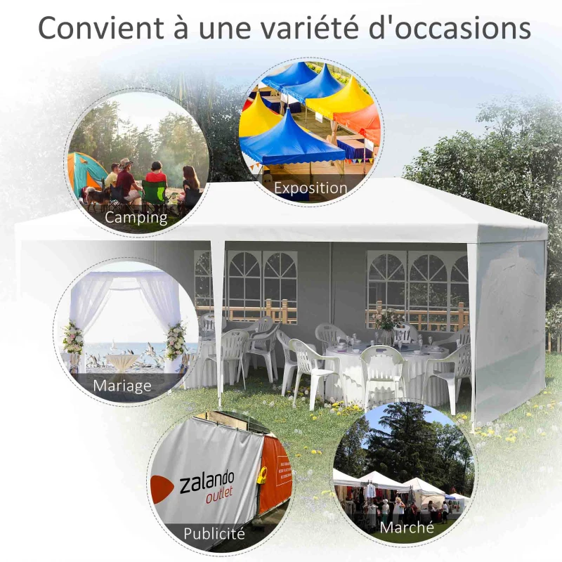 Outsunny Tonnelle de jardin, tente de réception avec Fenêtres et parois latérales amovibles, pour fêtes et mariages, 6 x 3 m blanc