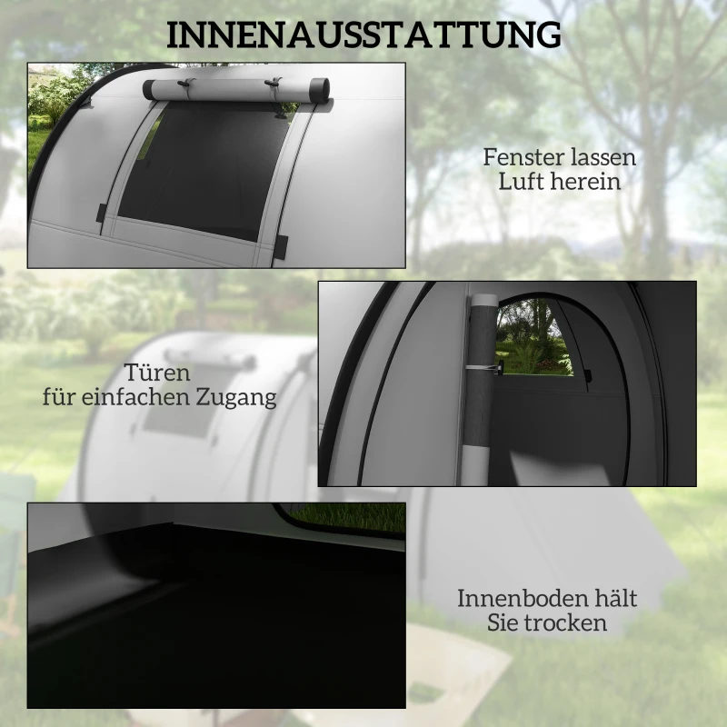 Outsunny Campingzelt für 3-4 Personen stabil wasserdicht Familienzelt mit Schlafzimmer Wohnzimmer 3000mm Wassersäule Grau